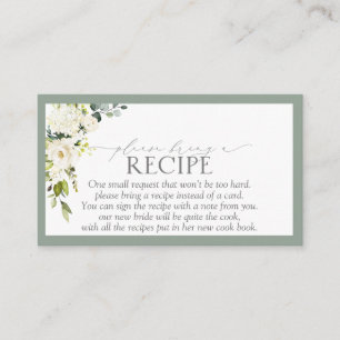 Elegant White Grey Green Please Bring A Recipe Enclosure Card