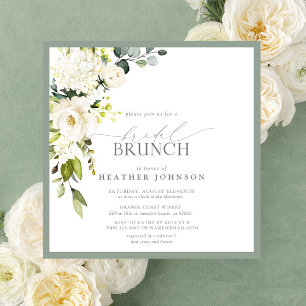 Elegant White Grey Green Watercolor Bridal Brunch Invitation