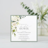 Elegant White Grey Green Watercolor Bridal Shower