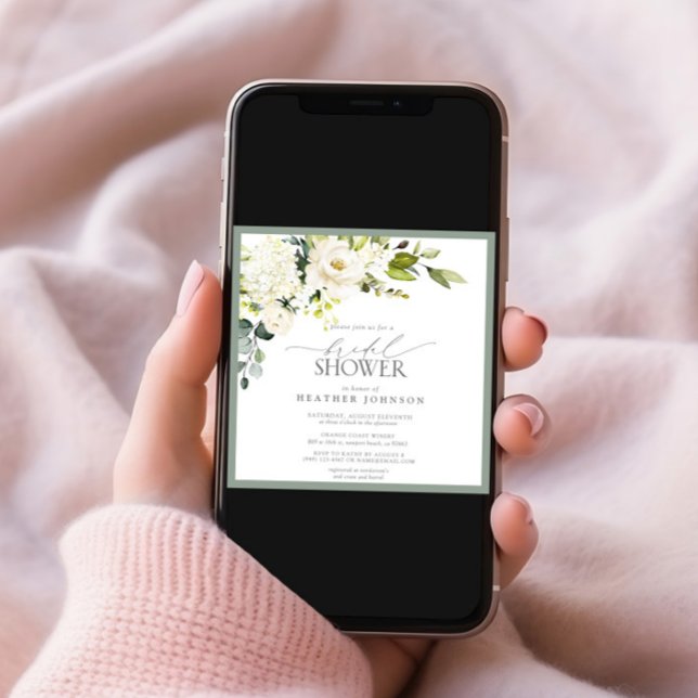 Elegant White Grey Green Watercolor Bridal Shower Invitation (Creator Uploaded)