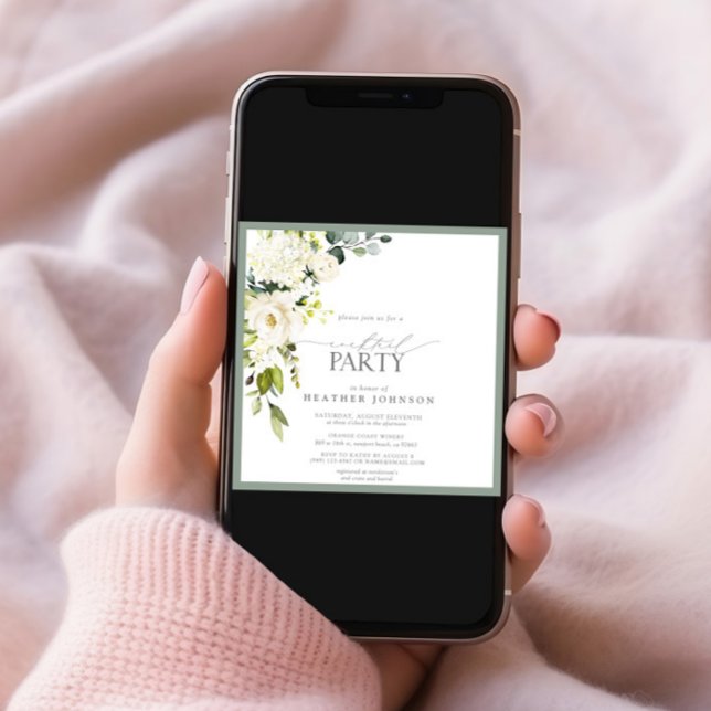 Elegant White Grey Green Watercolor Cocktail Party Invitation (Creator Uploaded)