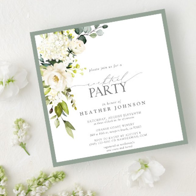 Elegant White Grey Green Watercolor Cocktail Party Invitation (Creator Uploaded)