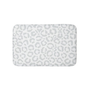 Elegant White Grey Leopard Cheetah Animal Print Bath Mat