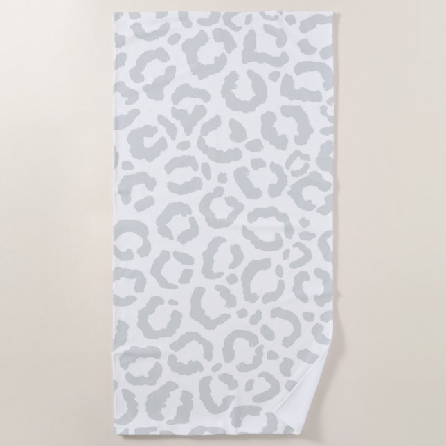 Elegant White Grey Leopard Cheetah Animal Print Beach Towel (Front)