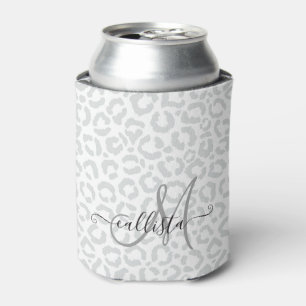 Elegant White Grey Leopard Cheetah Animal Print Can Cooler