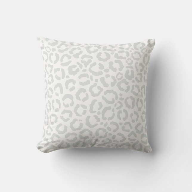 Elegant White Grey Leopard Cheetah Animal Print Cushion (Front)
