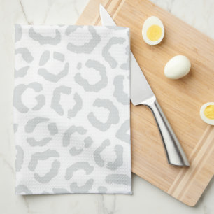 Elegant White Grey Leopard Cheetah Animal Print Tea Towel