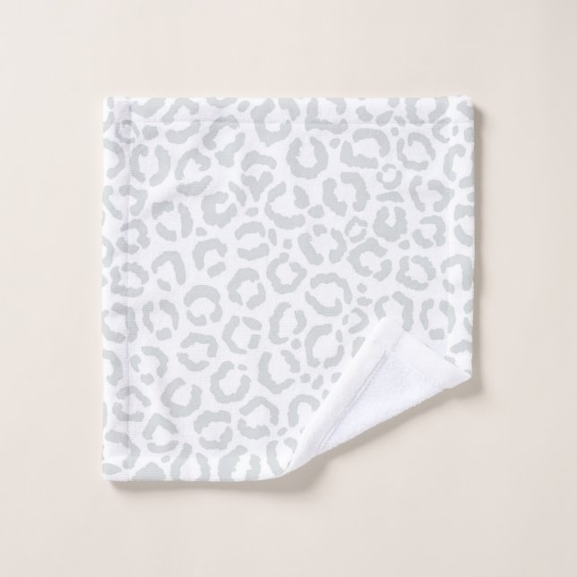 Elegant White Grey Leopard Cheetah Animal Print Wash Cloth (Wash Cloth)