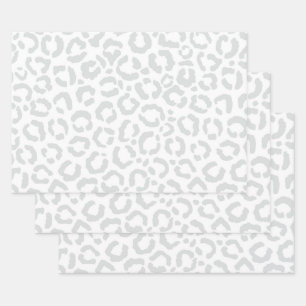 Elegant White Grey Leopard Cheetah Animal Print Wrapping Paper Sheet