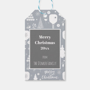 Elegant white & grey Merry Christmas horizontal Gift Tags
