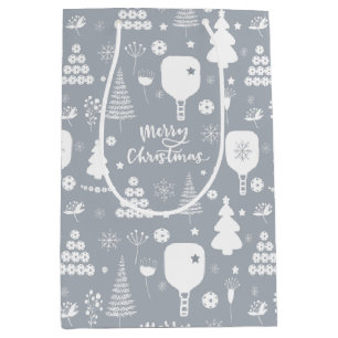Elegant white & grey Merry Christmas Medium Gift Bag
