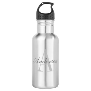 Elegant White & Grey Monogram 532 Ml Water Bottle
