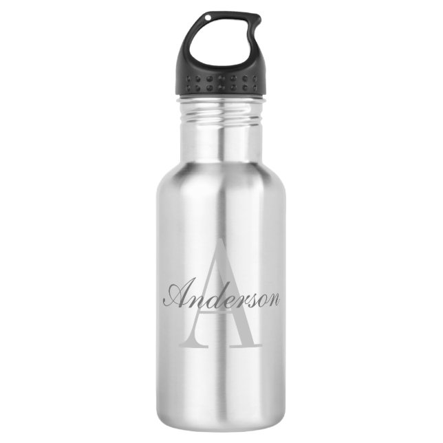 Elegant White & Grey Monogram 532 Ml Water Bottle (Front)