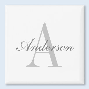Elegant White & Grey Monogram Classic Round Sticke Magnet