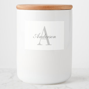 Elegant White & Grey Monogram Food Label
