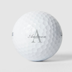 Elegant White & Grey Monogram Golf Balls
