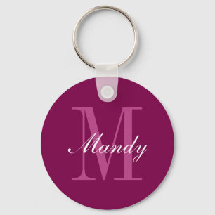 Elegant White & Grey Monogram Key Ring