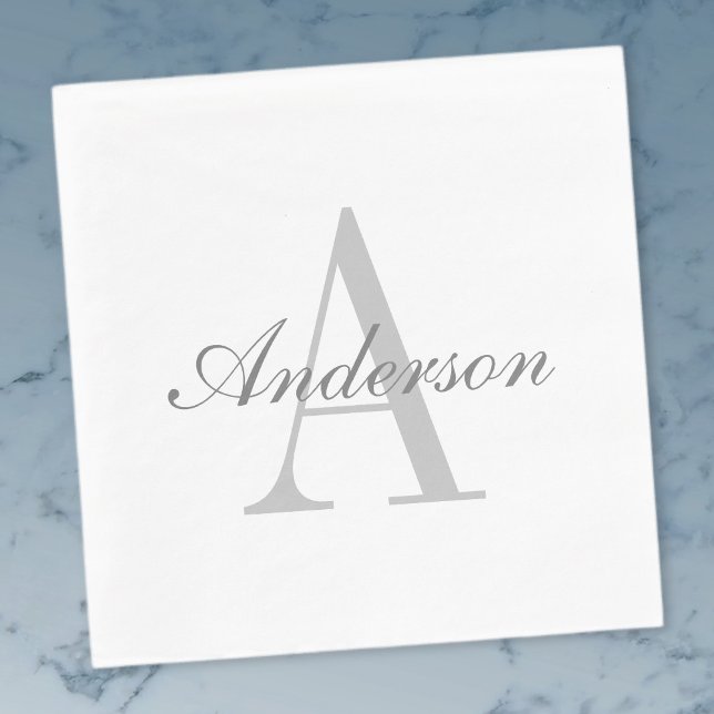 Elegant White & Grey Monogram Napkin (Creator Uploaded)