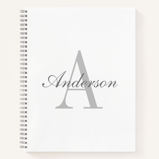 Elegant White & Grey Monogram Notebook (Front)