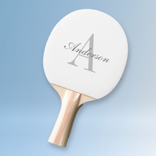 Elegant White & Grey Monogram Ping Pong Paddle (Creator Uploaded)
