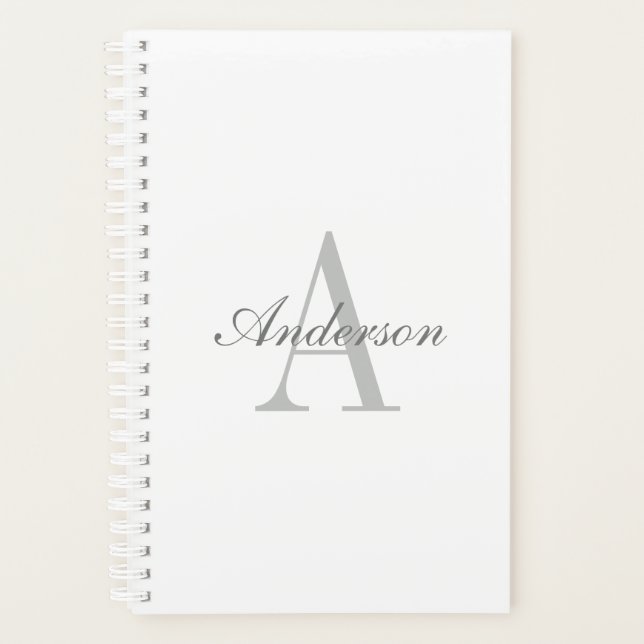 Elegant White & Grey Monogram Planner (Front)