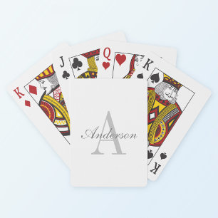 Elegant White & Grey Monogram Playing Cards