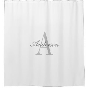 Elegant White & Grey Monogram Shower Curtain