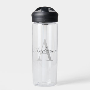 Elegant White & Grey Monogram Water Bottle