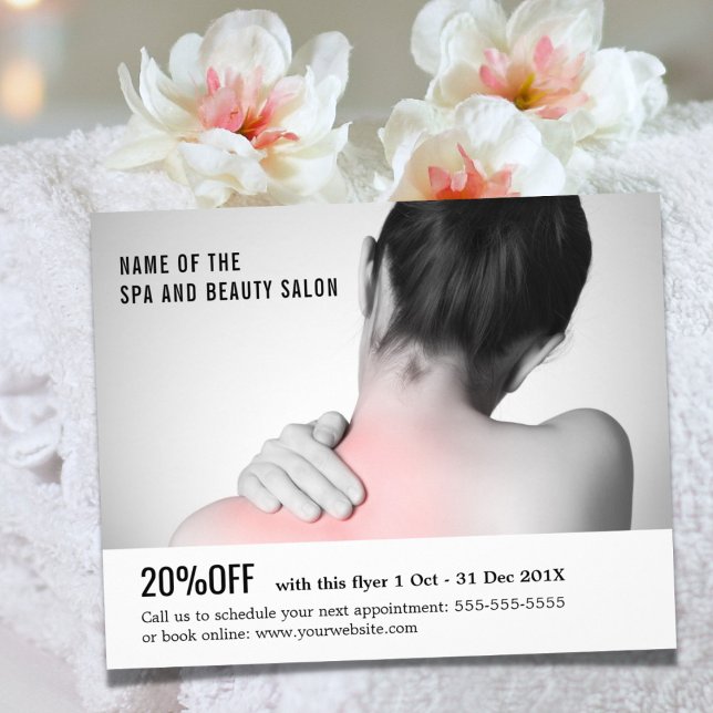 Elegant White Grey Photo Massage Therapist Flyer (Creator Uploaded)