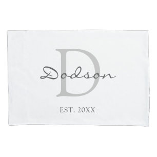 Elegant White Grey Script Couples Monogram Pillowcase