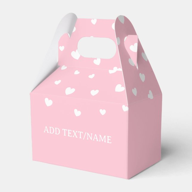 Elegant White Hearts on Pastel Pink Favour Box (Front Side)