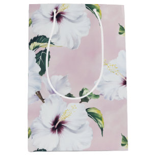 Elegant White Hibiscus on Soft Pink Background Medium Gift Bag