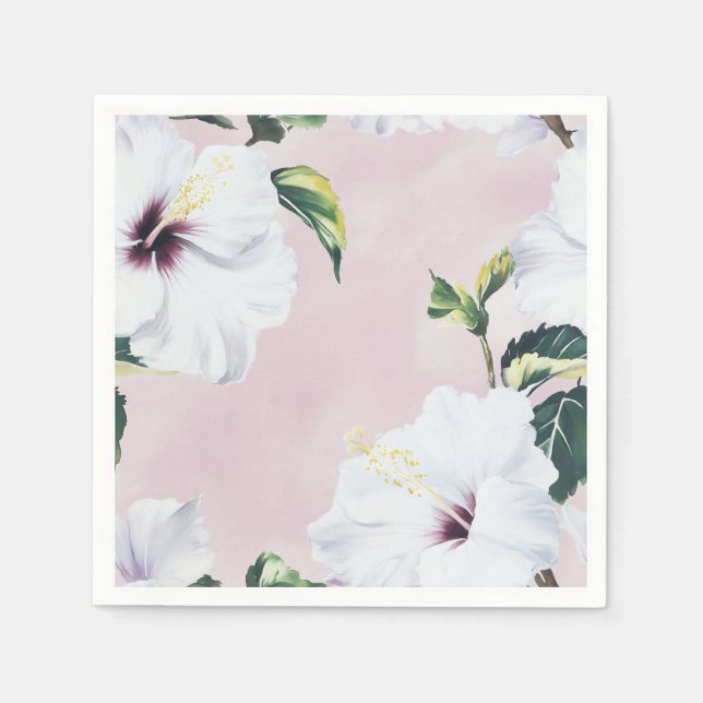 Elegant White Hibiscus on Soft Pink Background Napkin (Front)