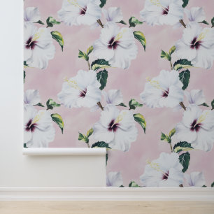 Elegant White Hibiscus on Soft Pink Background Wallpaper