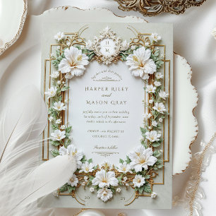 Elegant White Hibiscus with Faux Gold Invitation