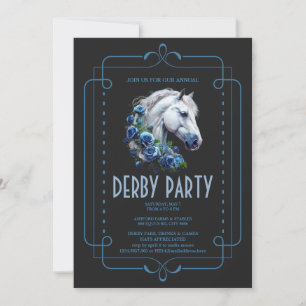 Elegant White Horse & Blue Roses Kentucky Derby Pa Invitation
