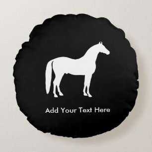 Elegant White Horse Customisable Text Round Cushion