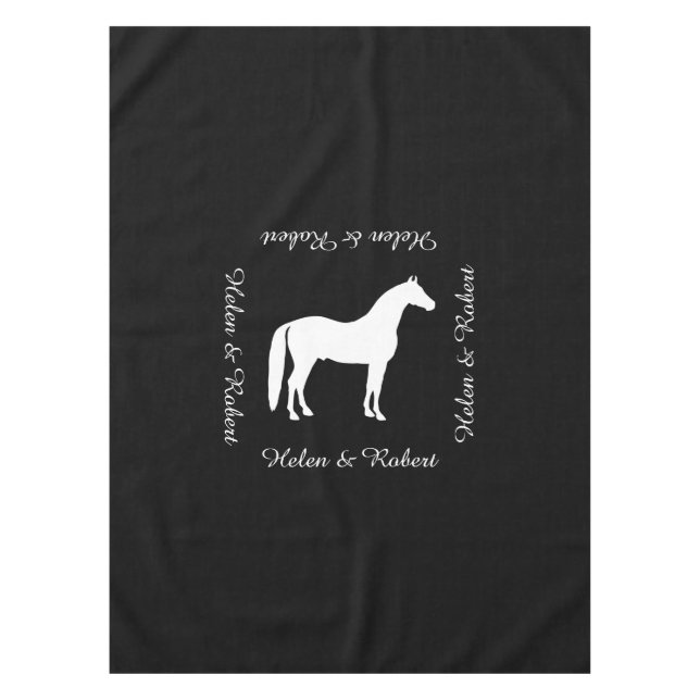 Elegant White Horse Customisable Text Tablecloth (Front)