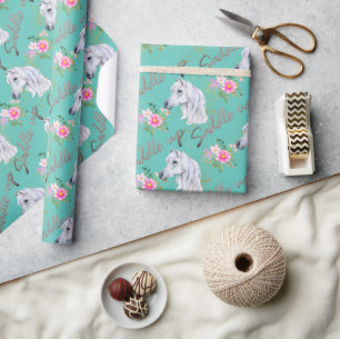 Elegant White Horse Cute Birthday Girl Cowgirl Wrapping Paper