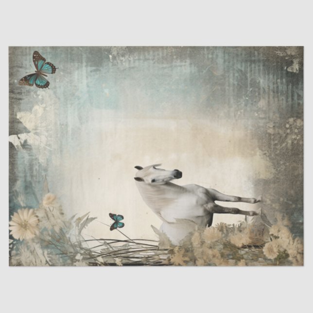 Elegant White Horse Decoupage Tissue Paper (Front)