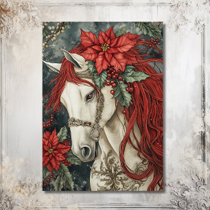 Elegant White Horse Festive Christmas Holiday Card