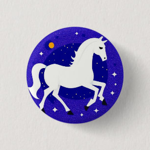 Elegant White Horse in Cosmic Night Display 3 Cm Round Badge