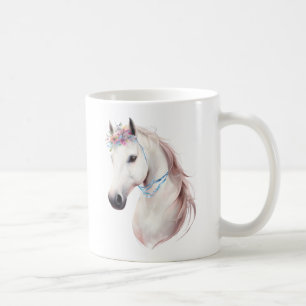 Elegant White Horse with Floral Crown Art Print Coffee Mug