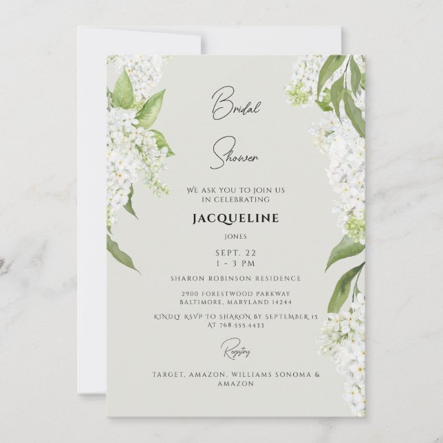Elegant White Hydrangea Beige Bridal Shower II Invitation (Front)