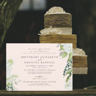 Elegant White Hydrangea Blush Both Parents Wedding Invitation