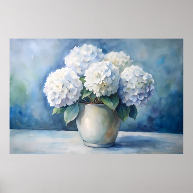 Elegant White Hydrangea Floral Bouquet Poster (Front)
