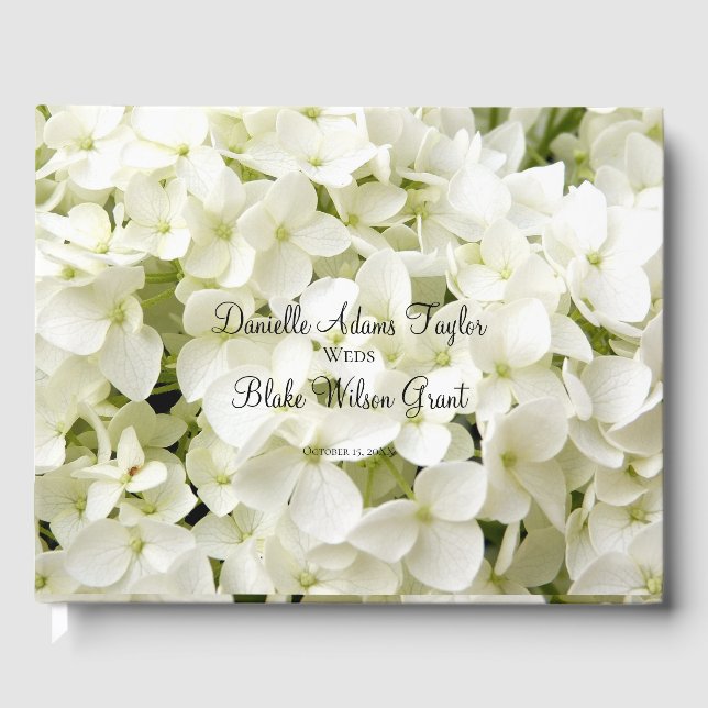 Elegant White Hydrangea Floral Wedding Guest Book (Front)