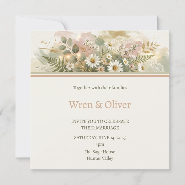 Elegant White Hydrangea Floral Wedding Invitation (Front)