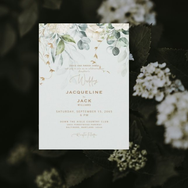 Elegant White Hydrangea Light Sage Wedding II Invitation (Creator Uploaded)