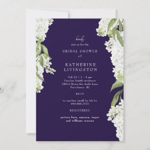 Elegant White Hydrangea Navy Bridal Shower Invitation